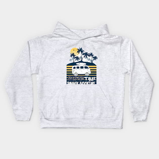 Surfing time Kids Hoodie by FunnyHedgehog